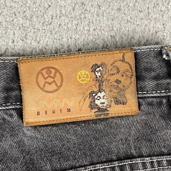 Vintage OMW Denim Shorts Men's 40 Carpenter Cargo Washed Black Gray Baggy Skater - Picture 2 of 11